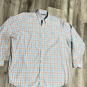 Men’s Long Sleeve Southern Marsh Plaid Checkered Dress Shirt 2X Blue & Orange